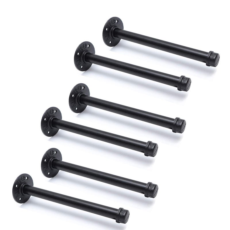 Home TZH 3/4" Industrial Black Iron Pipe Shelf Brackets, Rustic Wall Mounted DIY Shelving Brackets Hanging Custom Pipe Brackets for Floating Shelves(6, 10") - Image 1
